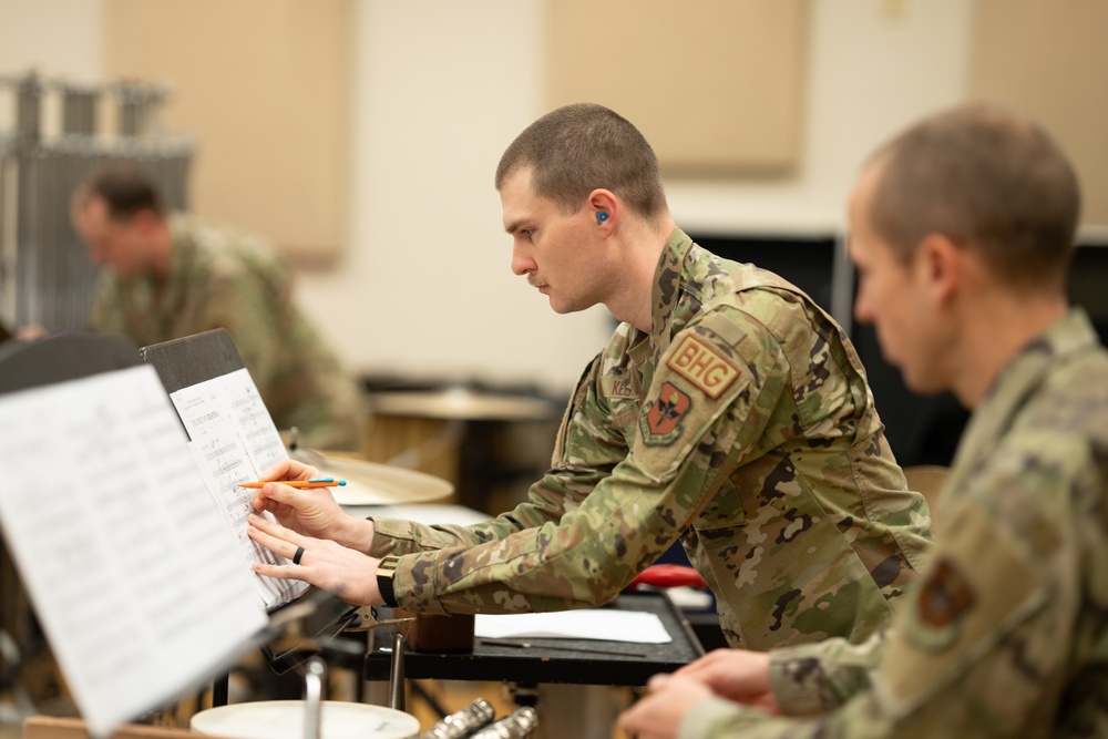 The United States Air Force Band of the West reherses for Holiday in Blue.