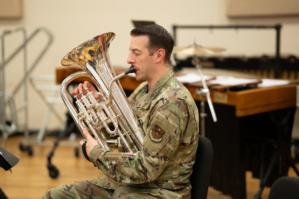 The United States Air Force Band of the West reherses for Holiday in Blue.