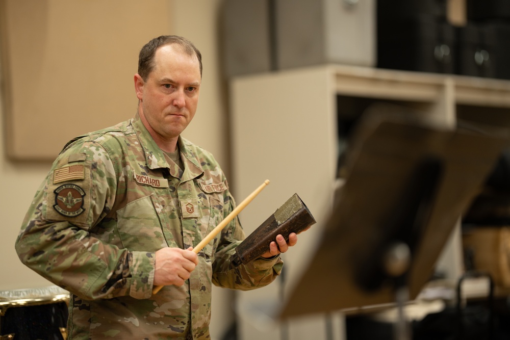 The United States Air Force Band of the West reherses for Holiday in Blue.