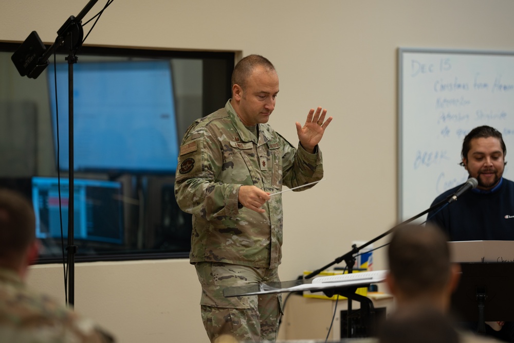 The United States Air Force Band of the West reherses for Holiday in Blue.