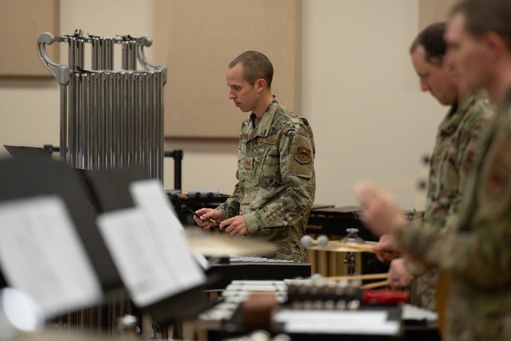 The United States Air Force Band of the West reherses for Holiday in Blue.