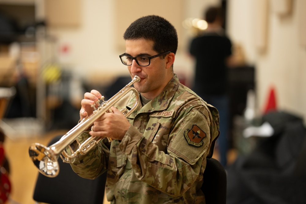 The United States Air Force Band of the West reherses for Holiday in Blue.