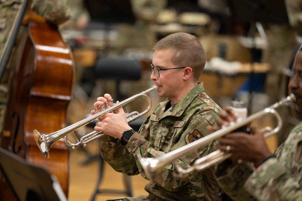 The United States Air Force Band of the West reherses for Holiday in Blue.