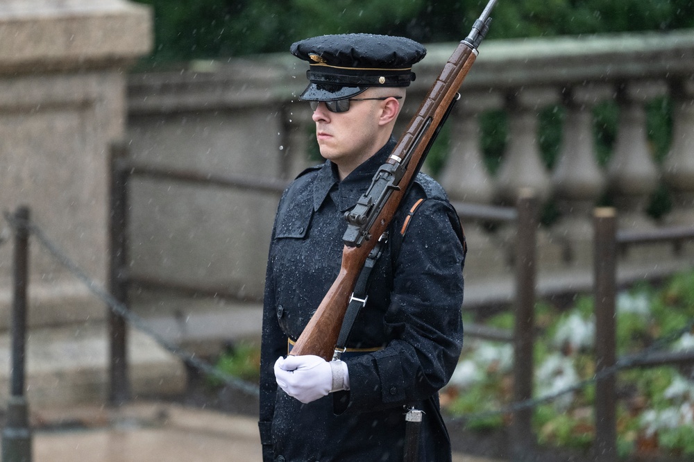 Tomb Guard Walks the Mat in the Rain