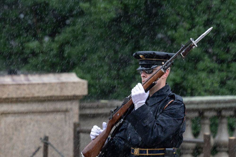 Tomb Guard Walks the Mat in the Rain