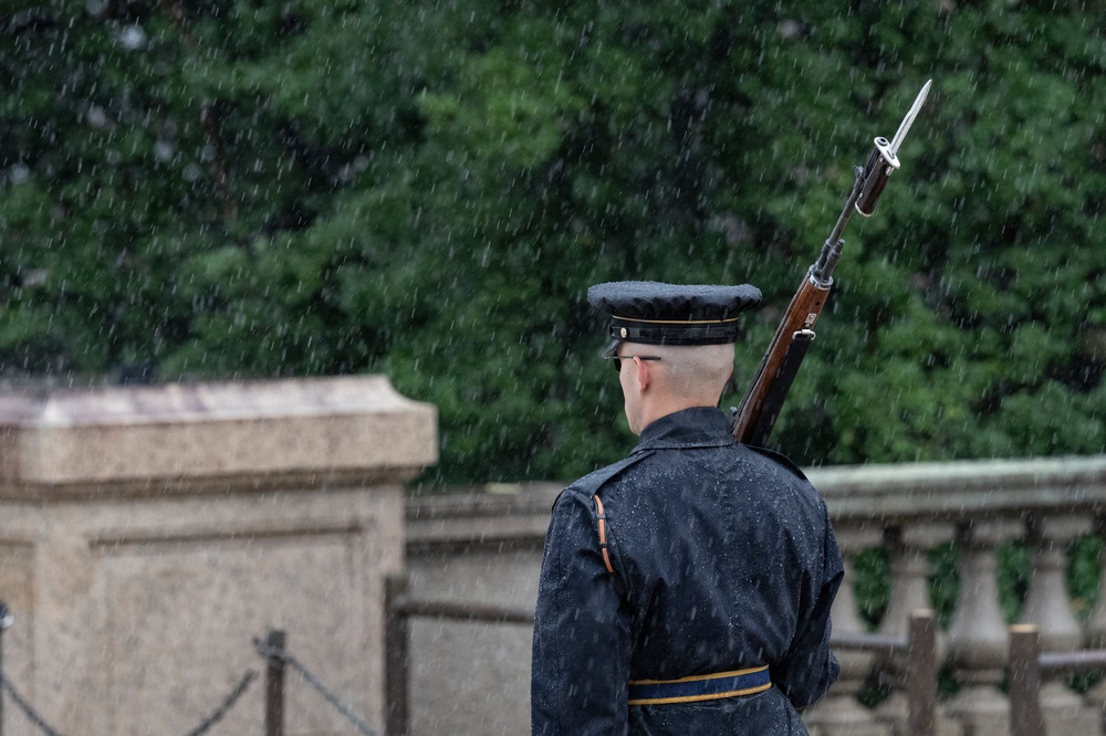 Tomb Guard Walks the Mat in the Rain