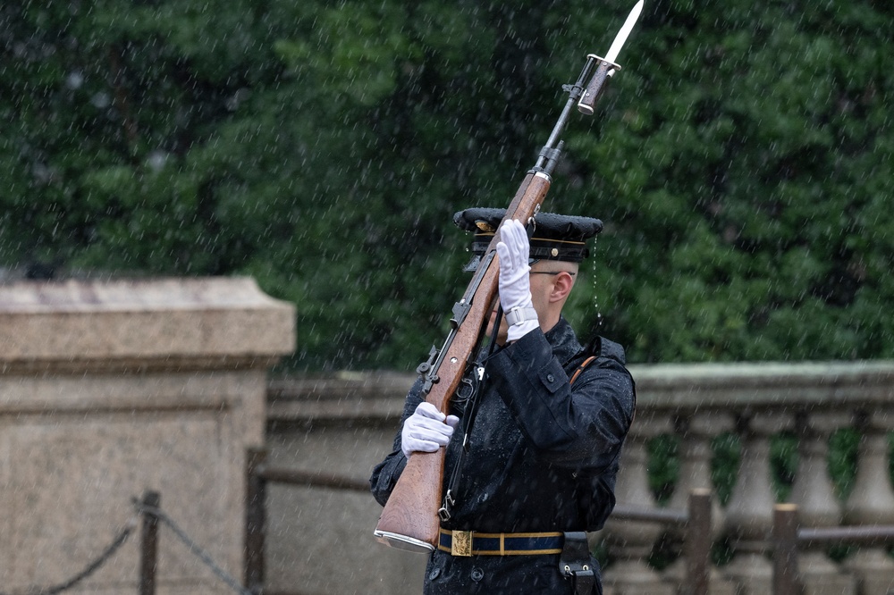 Tomb Guard Walks the Mat in the Rain