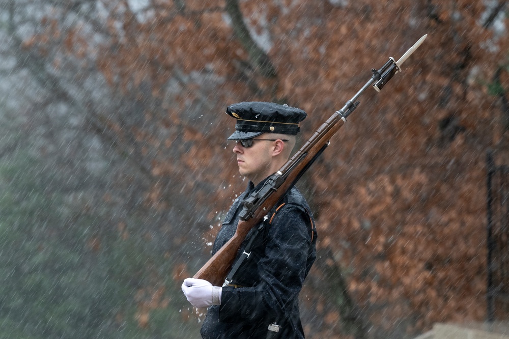 Tomb Guard Walks the Mat in the Rain