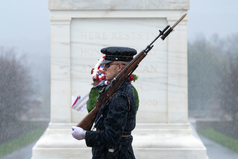 Tomb Guard Walks the Mat in the Rain