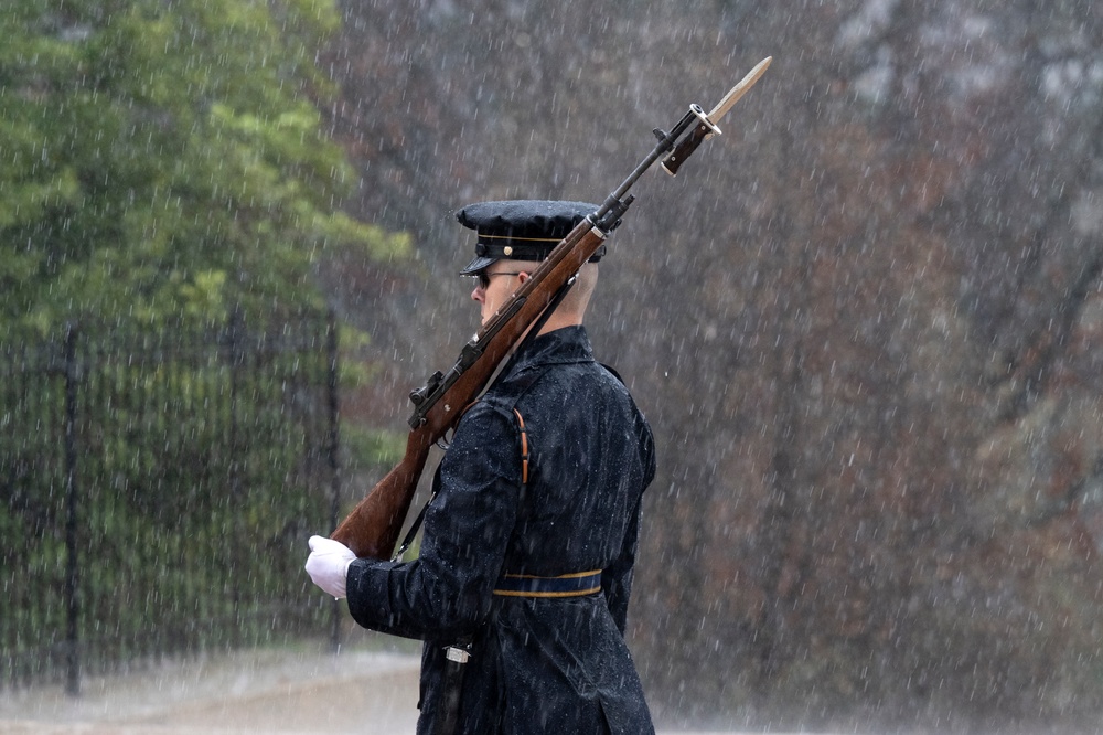 Tomb Guard Walks the Mat in the Rain