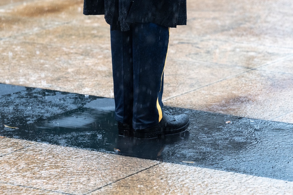 Tomb Guard Walks the Mat in the Rain