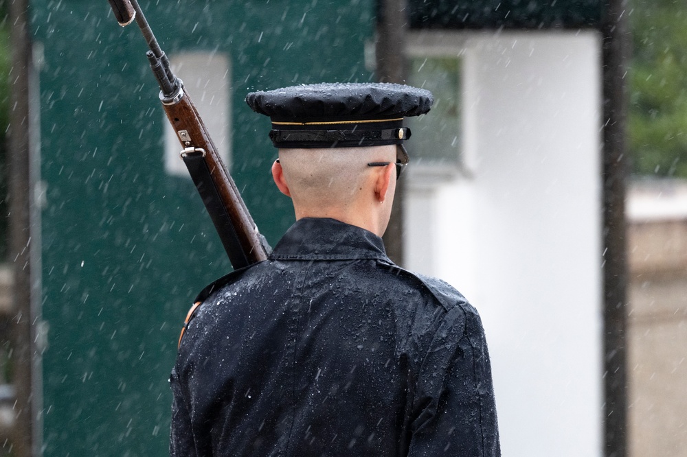 Tomb Guard Walks the Mat in the Rain