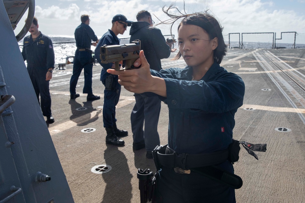 USS Spruance Sailors conduct weapon familiarization training