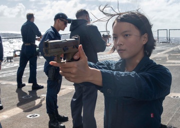 USS Spruance Sailors conduct weapon familiarization training