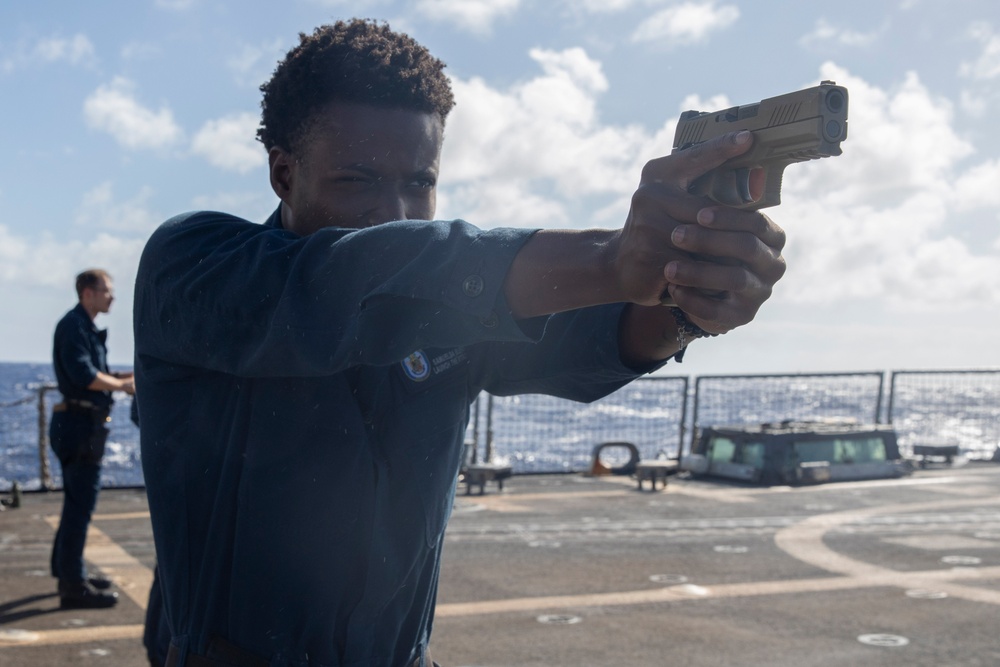 USS Spruance Sailors conduct weapon familiarization training