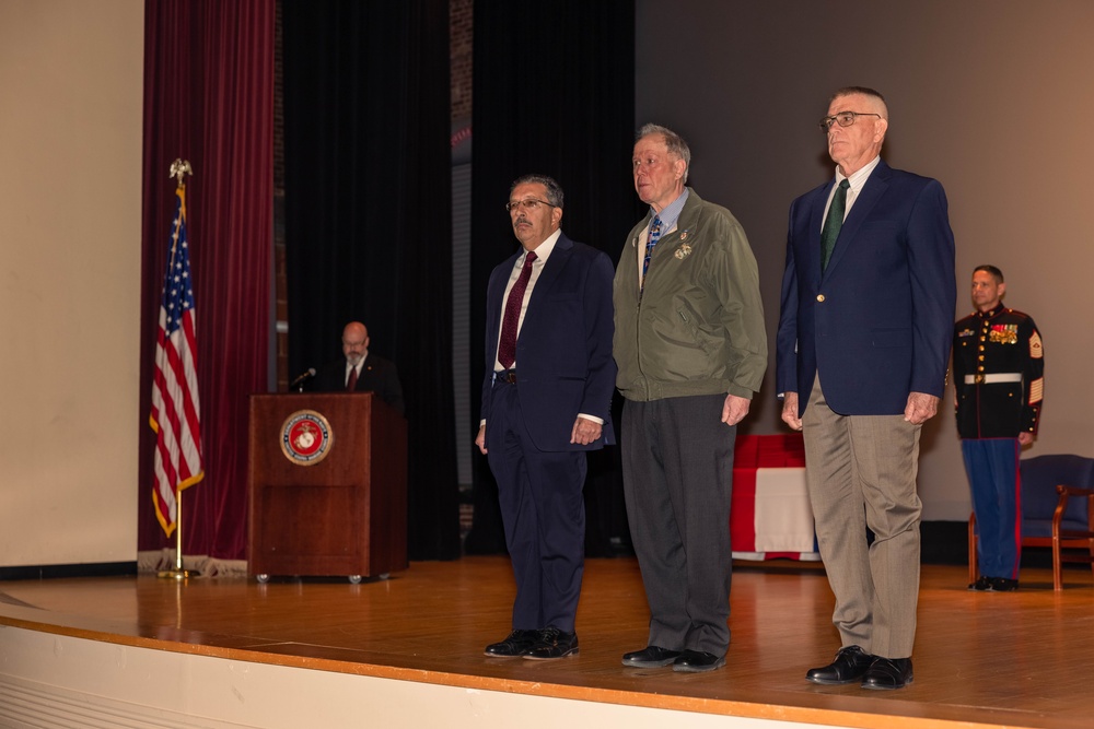 Former Marine Security Guards are awarded by the Sergeant Major of the Marine Corps