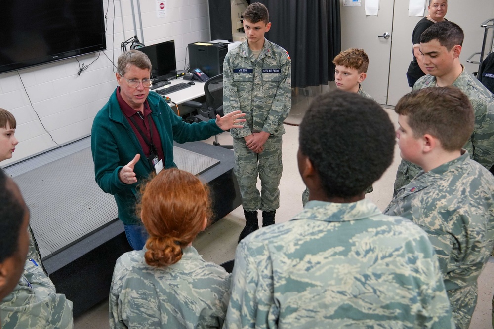 Ken Josey, 402nd Commodities Maintenance Group and Maintenance Support Group engineering director, gives an overview of computer-aided design to members of the Civil Air Patrol