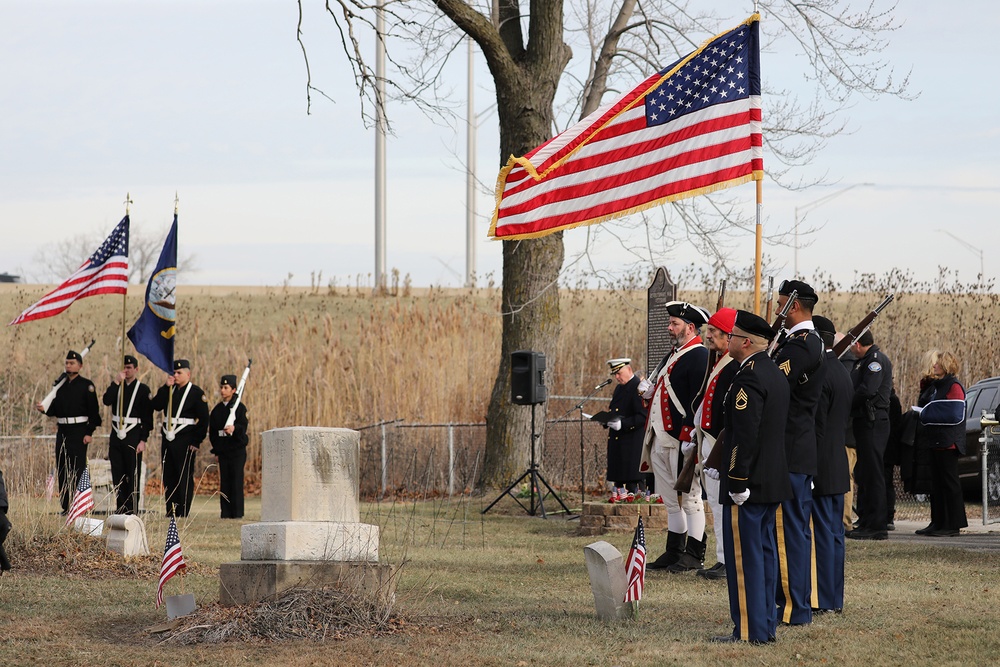 Army Reserve Soldiers lay wreaths for veterans dating back to the Revolutionary War