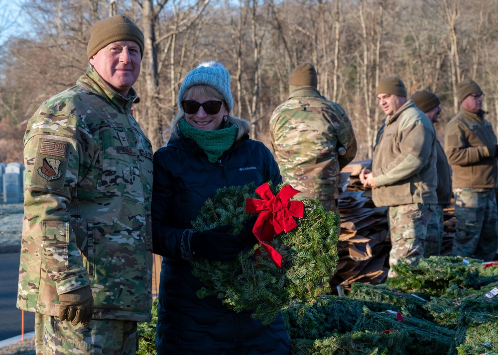 104th Fighter Wing volunteers with Wreaths Across America