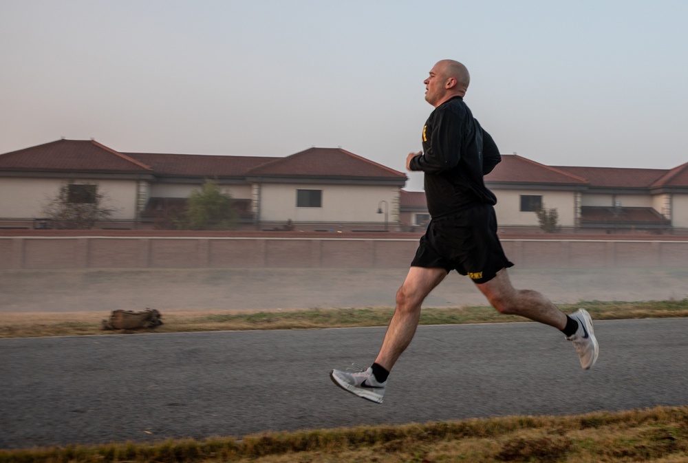 U.S. Army Soldier runs during ACFT at Camp Humphreys South Korea Nov 2024. U.S. Army photo by Pfc. Michelle Lessard.