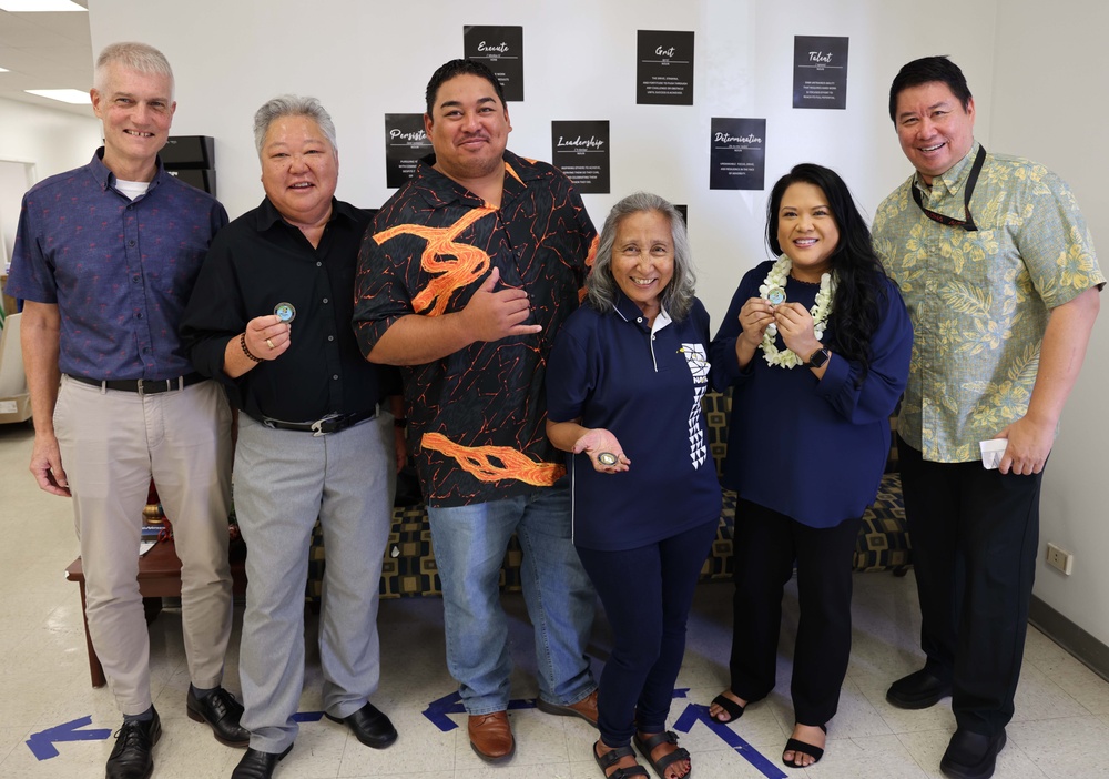 NAVFAC PAC Commander presents coin to NAVFAC Hawaii employees