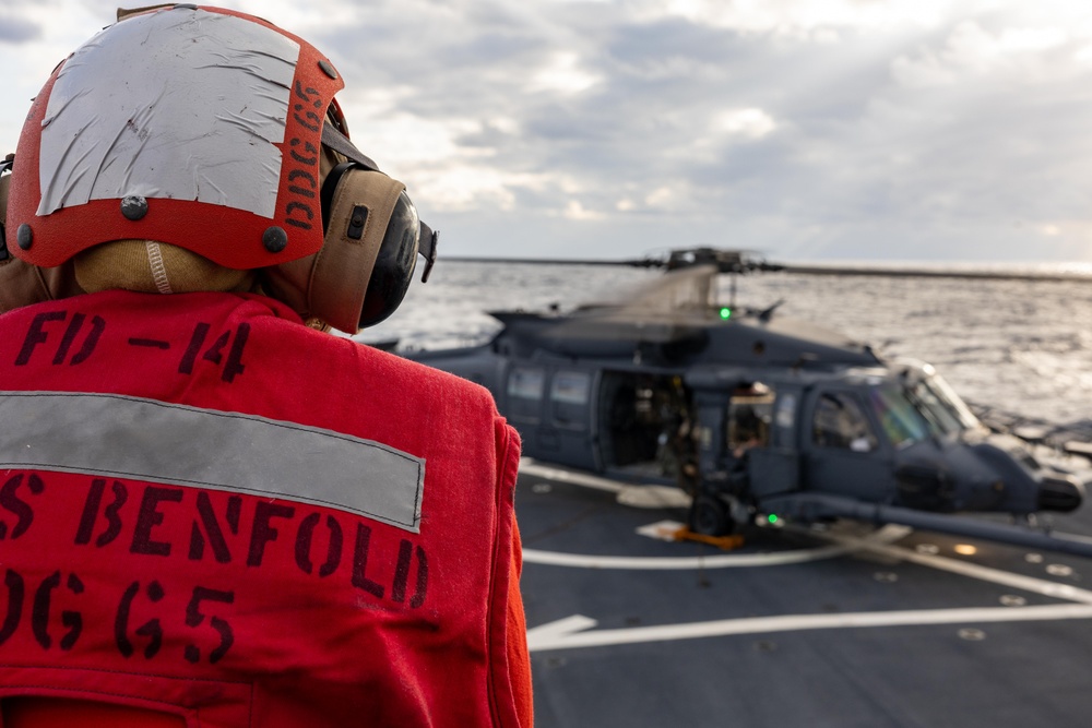 33rd Rescue Squadron Flight Operations with USS Benfold