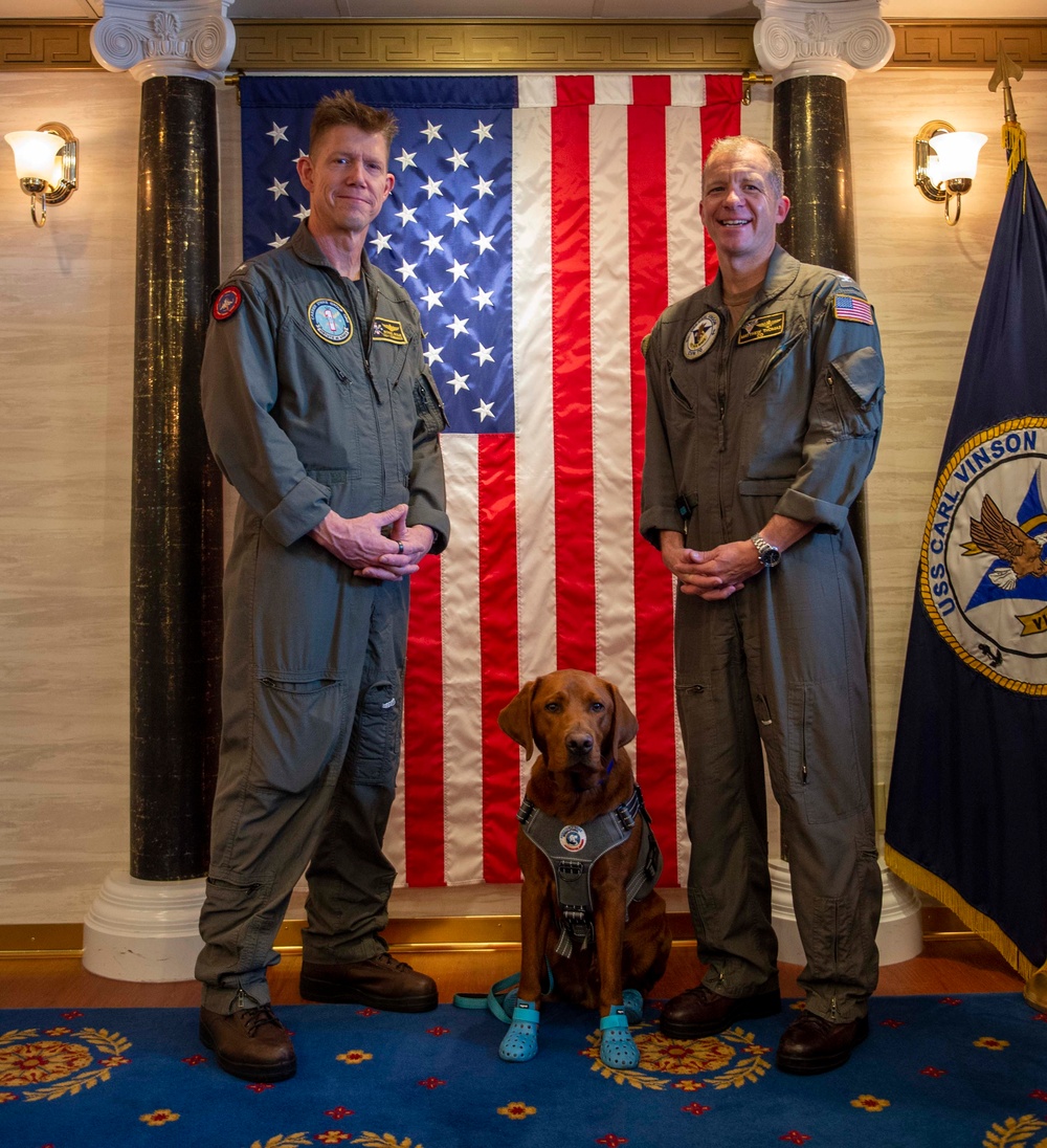 USS Carl Vinson (CVN 70) Welcomes Rudder, a Mental Health Facility Dog