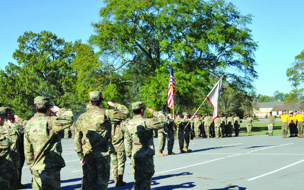 White Hall High School Color Guard posts the colors during the Opening ceremony of the JROTC Raider Competition 16 NOV at Pine Bluff Arsenal