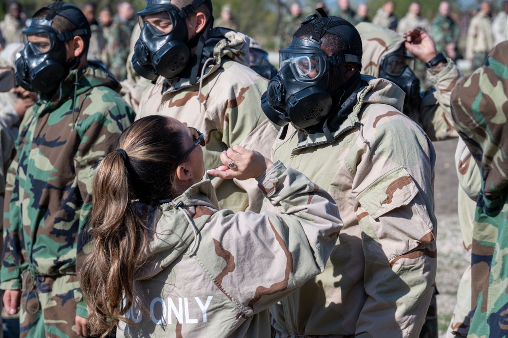 Trainees assigned to flights 100-103 participate in Mask Confidence Training Dec. 19, 2024