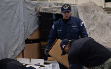 USS Ronald Reagan (CVN 76) Sailors perform supply offload