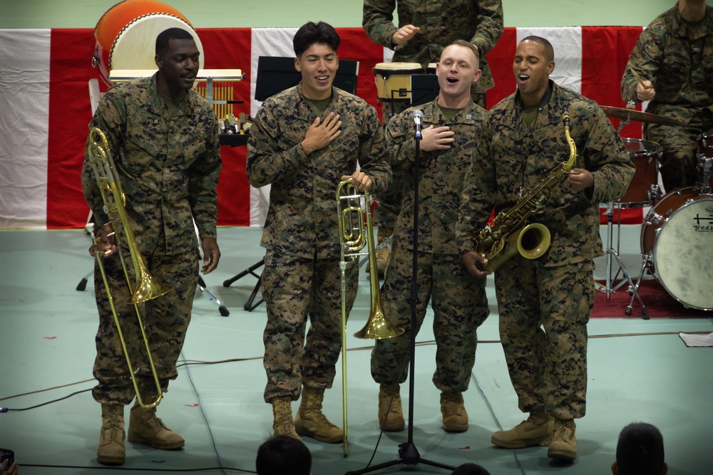 III Marine Expeditionary Force And Japan Ground Self-Defence Force Band Perform Together At Camp Yonaguni