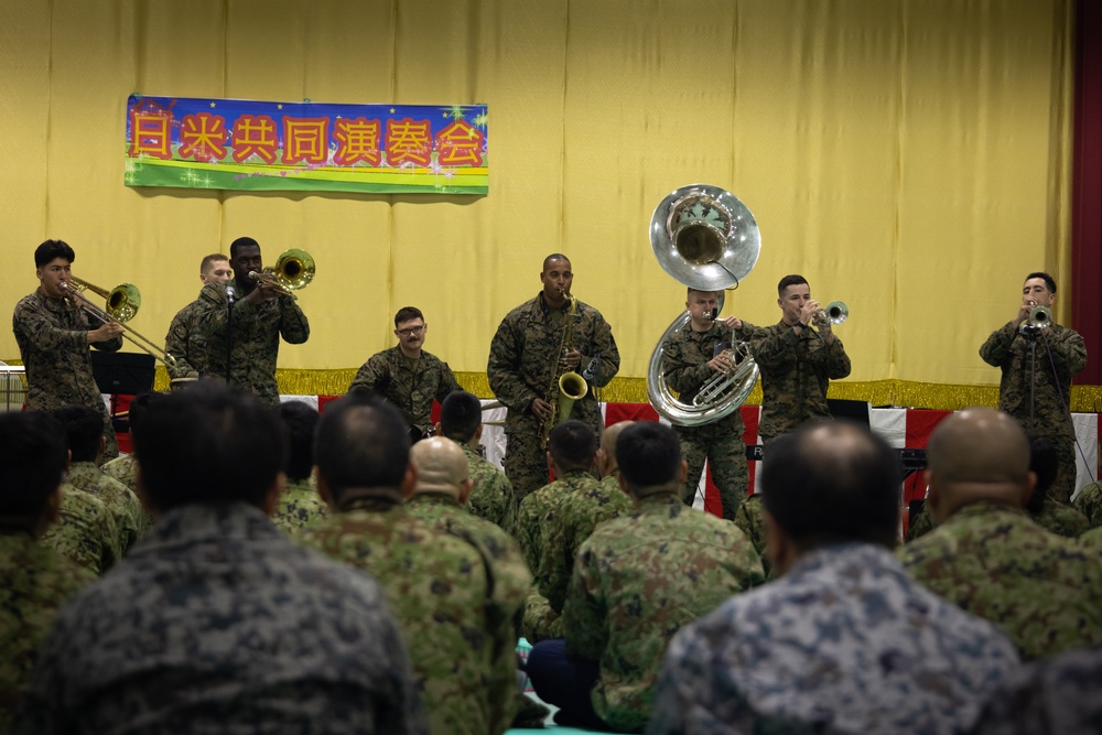 III Marine Expeditionary Force And Japan Ground Self-Defence Force Band Perform Together At Camp Yonaguni