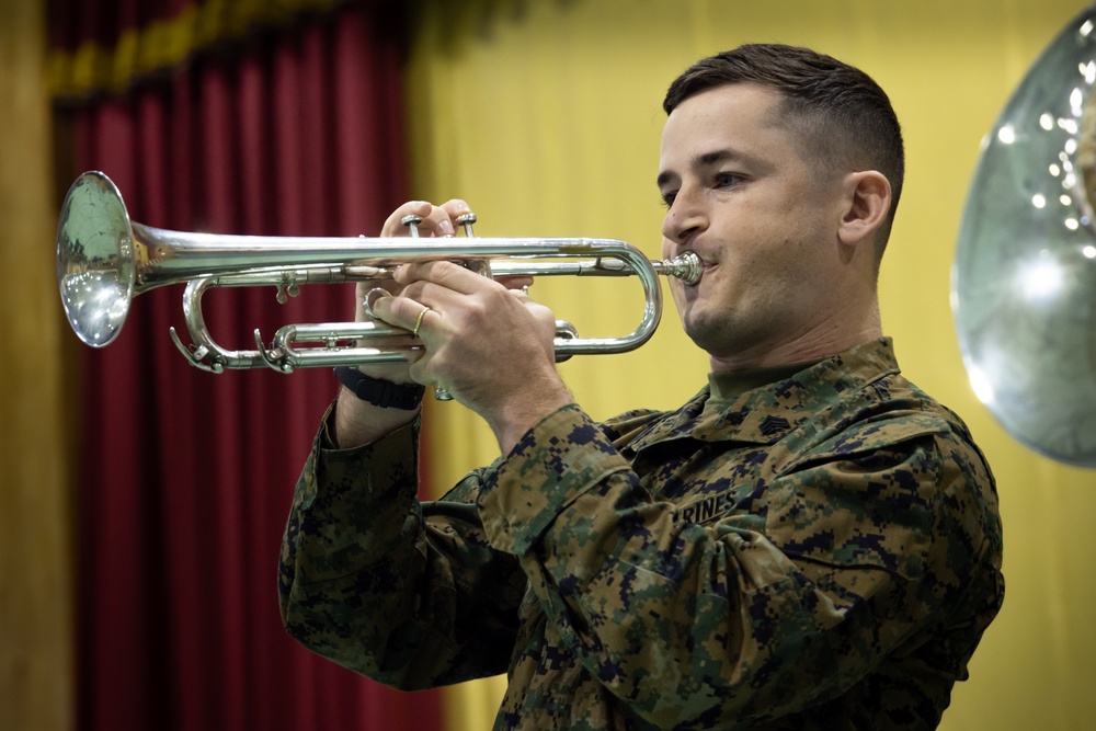 III Marine Expeditionary Force And Japan Ground Self-Defence Force Band Perform Together At Camp Yonaguni