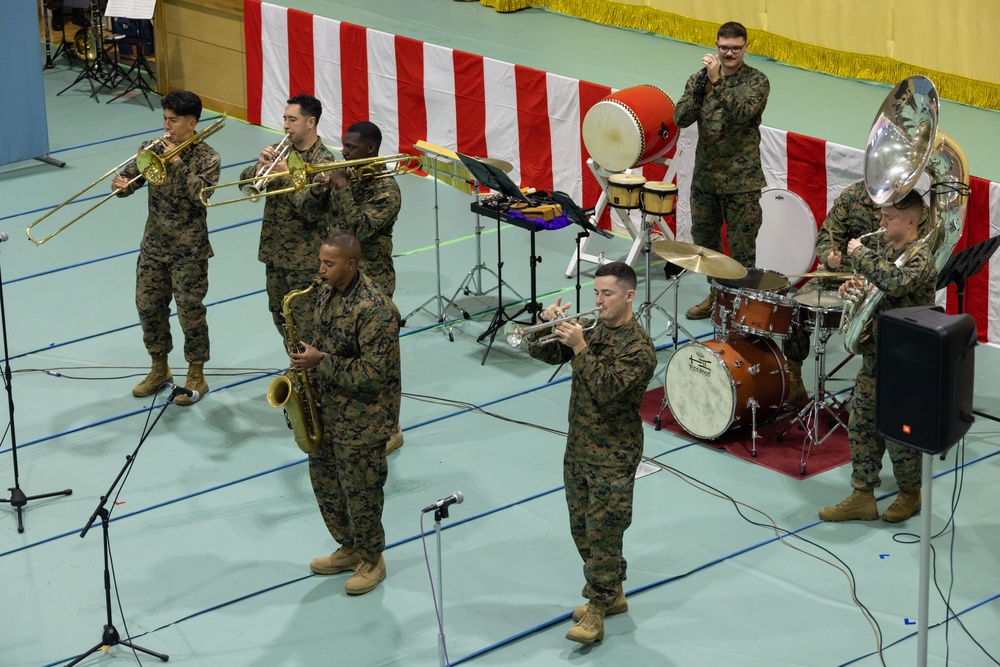 III Marine Expeditionary Force And Japan Ground Self-Defence Force Band Perform Together At Camp Yonaguni