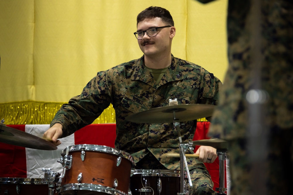 III Marine Expeditionary Force And Japan Ground Self-Defence Force Band Perform Together At Camp Yonaguni