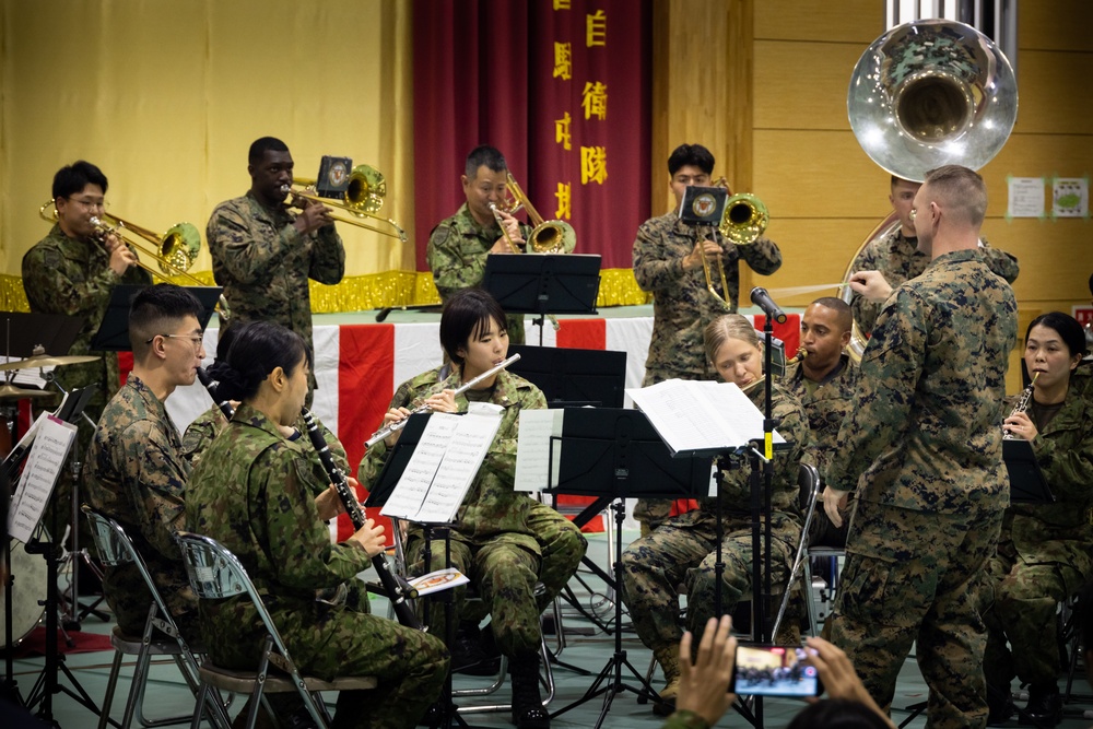 III Marine Expeditionary Force And Japan Ground Self-Defence Force Band Perform Together At Camp Yonaguni