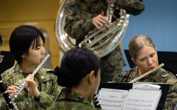 III Marine Expeditionary Force And Japan Ground Self-Defence Force Band Perform Together At Camp Yonaguni