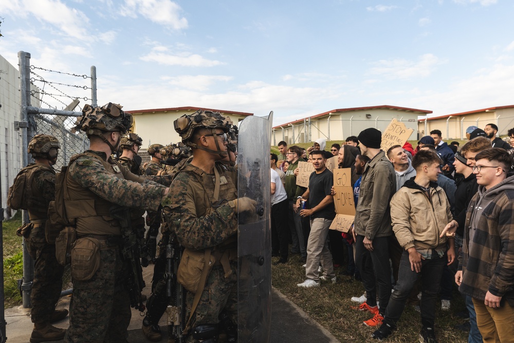 Marines with the 31st Marine Expeditionary Unit conduct embassy reinforcement exercise