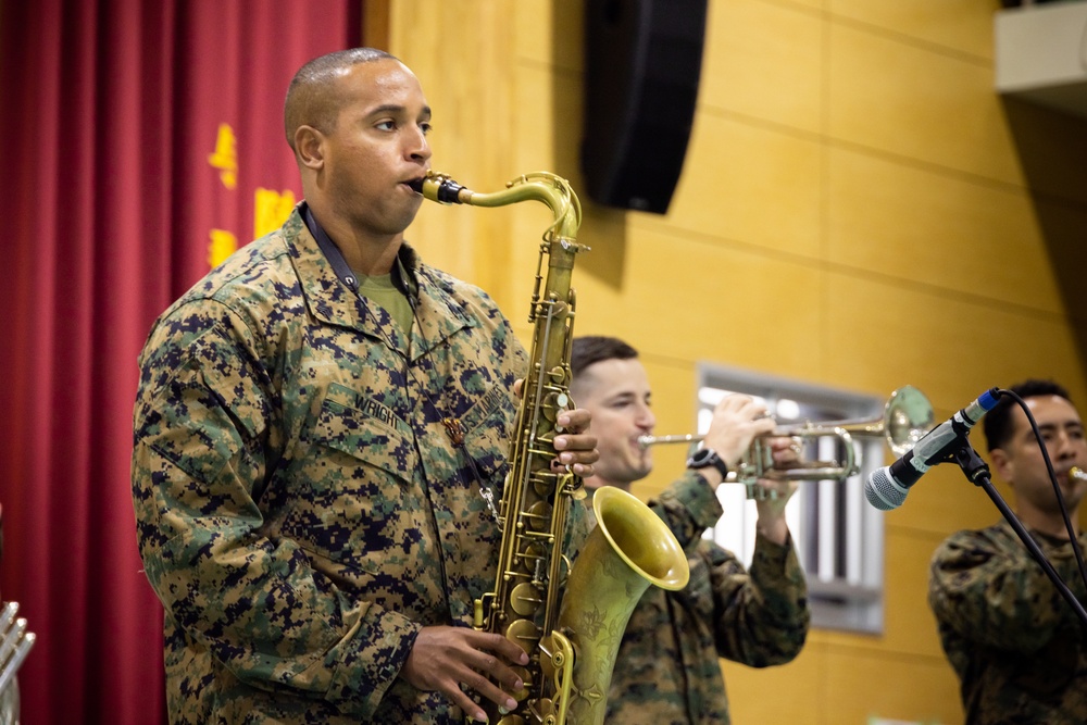 III Marine Expeditionary Force And Japan Ground Self-Defence Force Band Perform Together At Camp Yonaguni