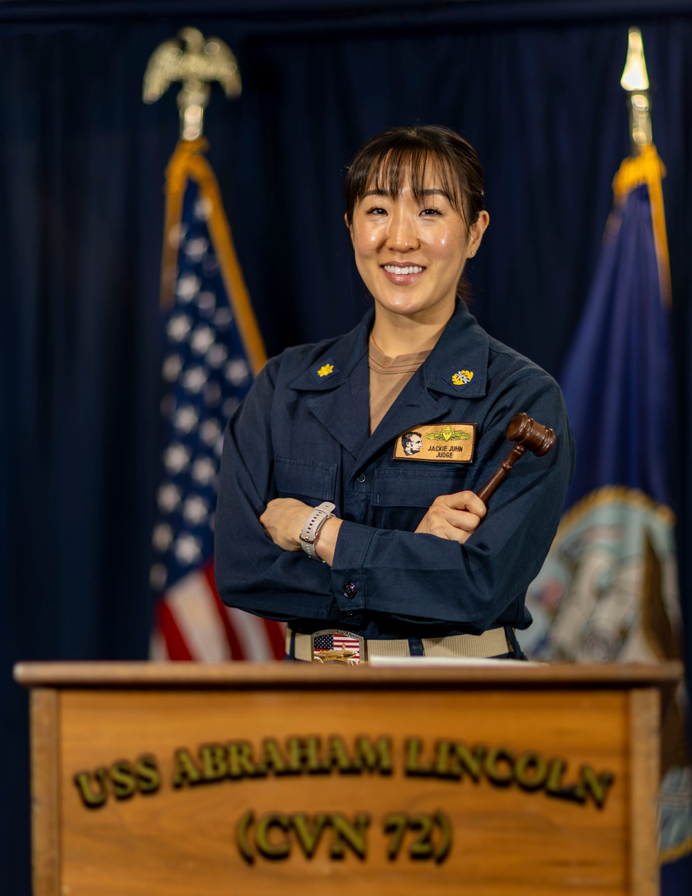 USS Abraham Lincoln ship’s judge poses for an environmental portrait