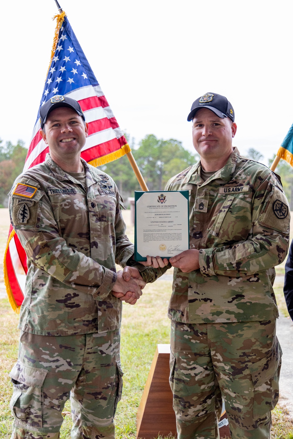 Newly Promoted SFC Stands with Commander