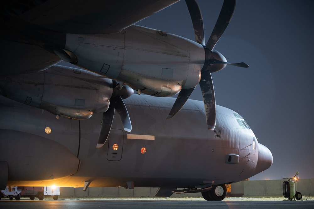 C-130J Super Hercules transports supplies in the USCENTCOM area of responsibility