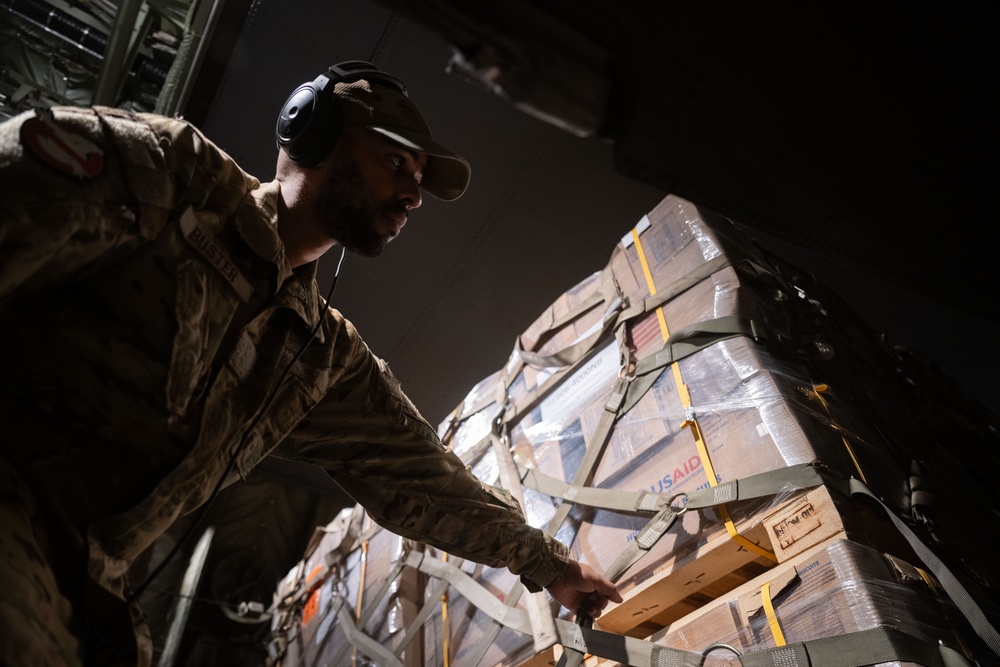 C-130J Super Hercules transports supplies in the USCENTCOM area of responsibility