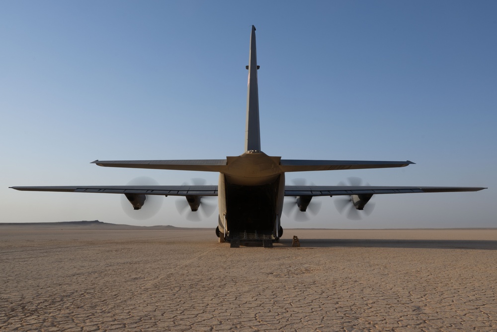 C-130J Super Hercules transports supplies in the USCENTCOM area of responsibility