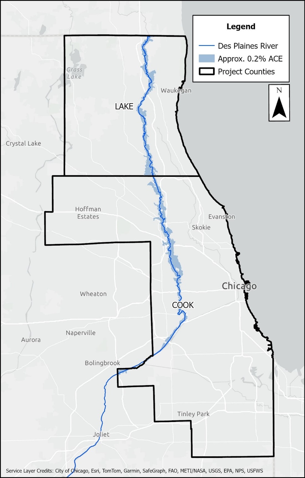 Des Plaines River Flood Risk Assessment map