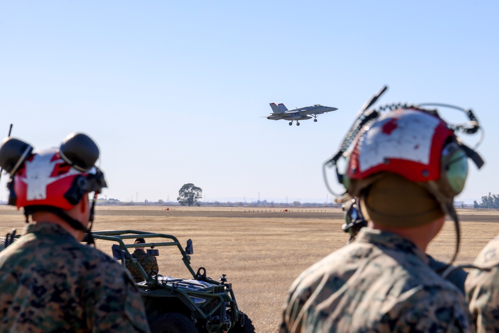 Steel Knight 24: VMFA-232 receives fuel from MWSS-373 Marines at forward arming and refueling point, Beale AFB