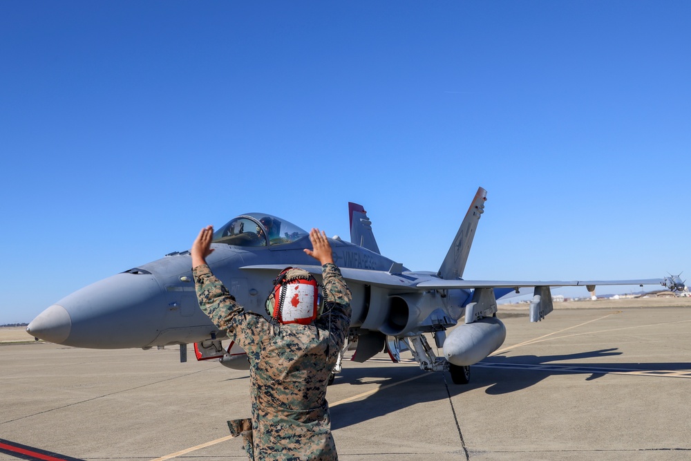 Steel Knight 24: VMFA-232 receives fuel from MWSS-373 Marines at forward arming and refueling point, Beale AFB