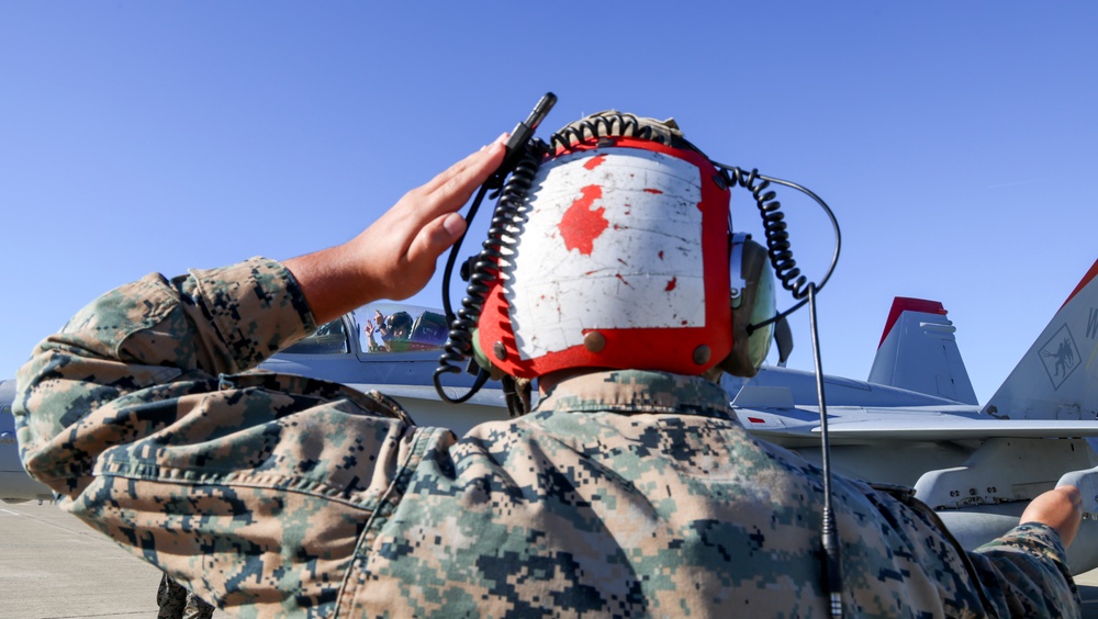 Steel Knight 24: VMFA-232 receives fuel from MWSS-373 Marines at forward arming and refueling point, Beale AFB