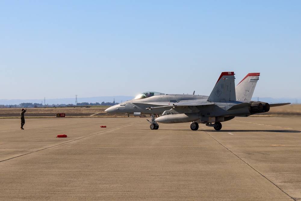 Steel Knight 24: VMFA-232 receives fuel from MWSS-373 Marines at forward arming and refueling point, Beale AFB