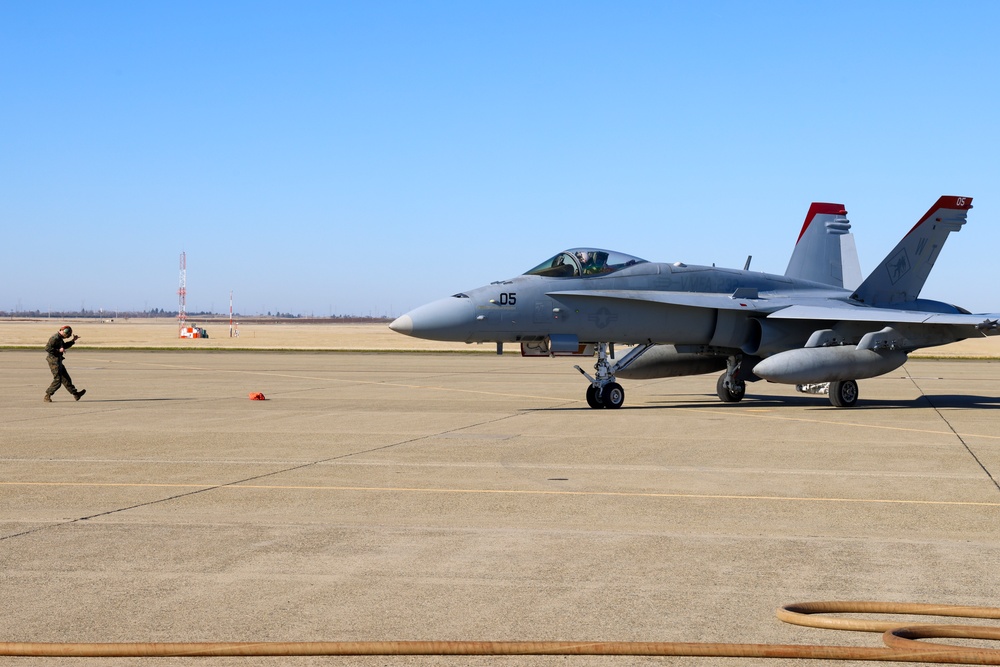 Steel Knight 24: VMFA-232 receives fuel from MWSS-373 Marines at forward arming and refueling point, Beale AFB